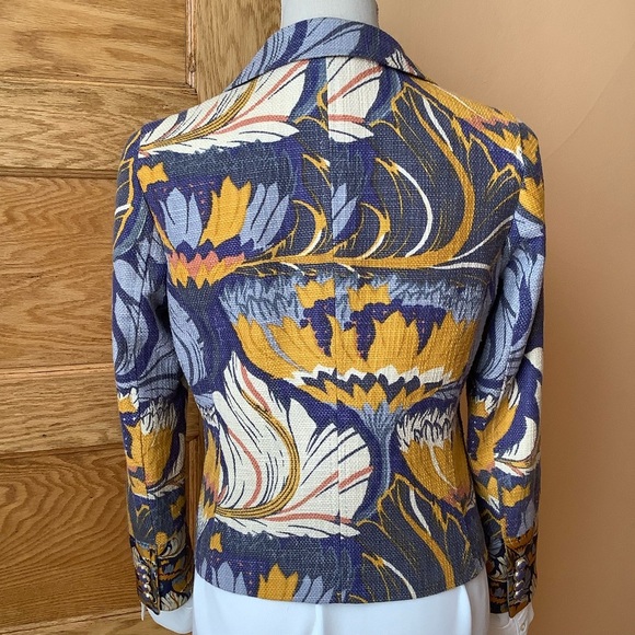 TORY BURCH Blue Floral Textured Jacket Size 4 - Picture 2 of 14